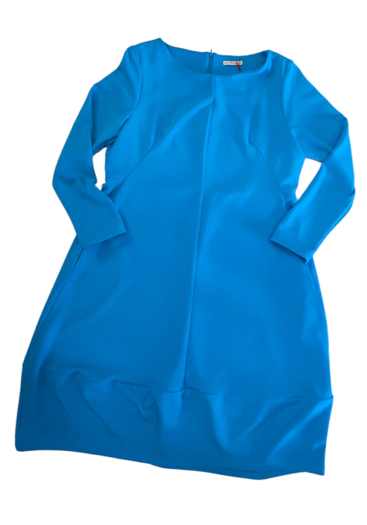 Abito Donna Modello Ovetto in Scuba Twill Elasticizzato Curvy con Tasche Tinta Unita Azzurro