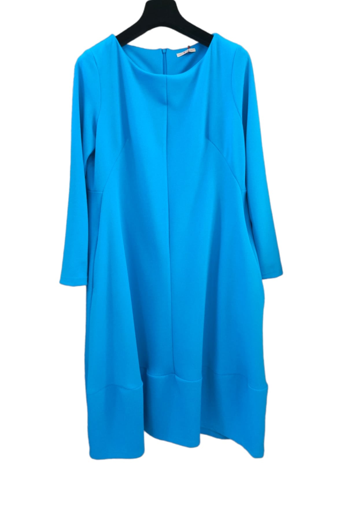 Abito Donna Modello Ovetto in Scuba Twill Elasticizzato Curvy con Tasche Tinta Unita Azzurro