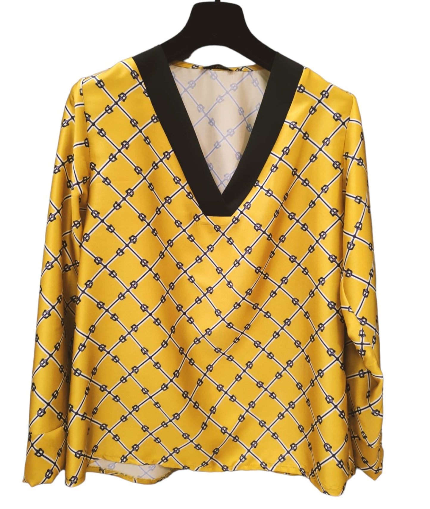 Camicia Donna Casacca in Raso Colore Dorato Collo a V Prodotto Made in Italy