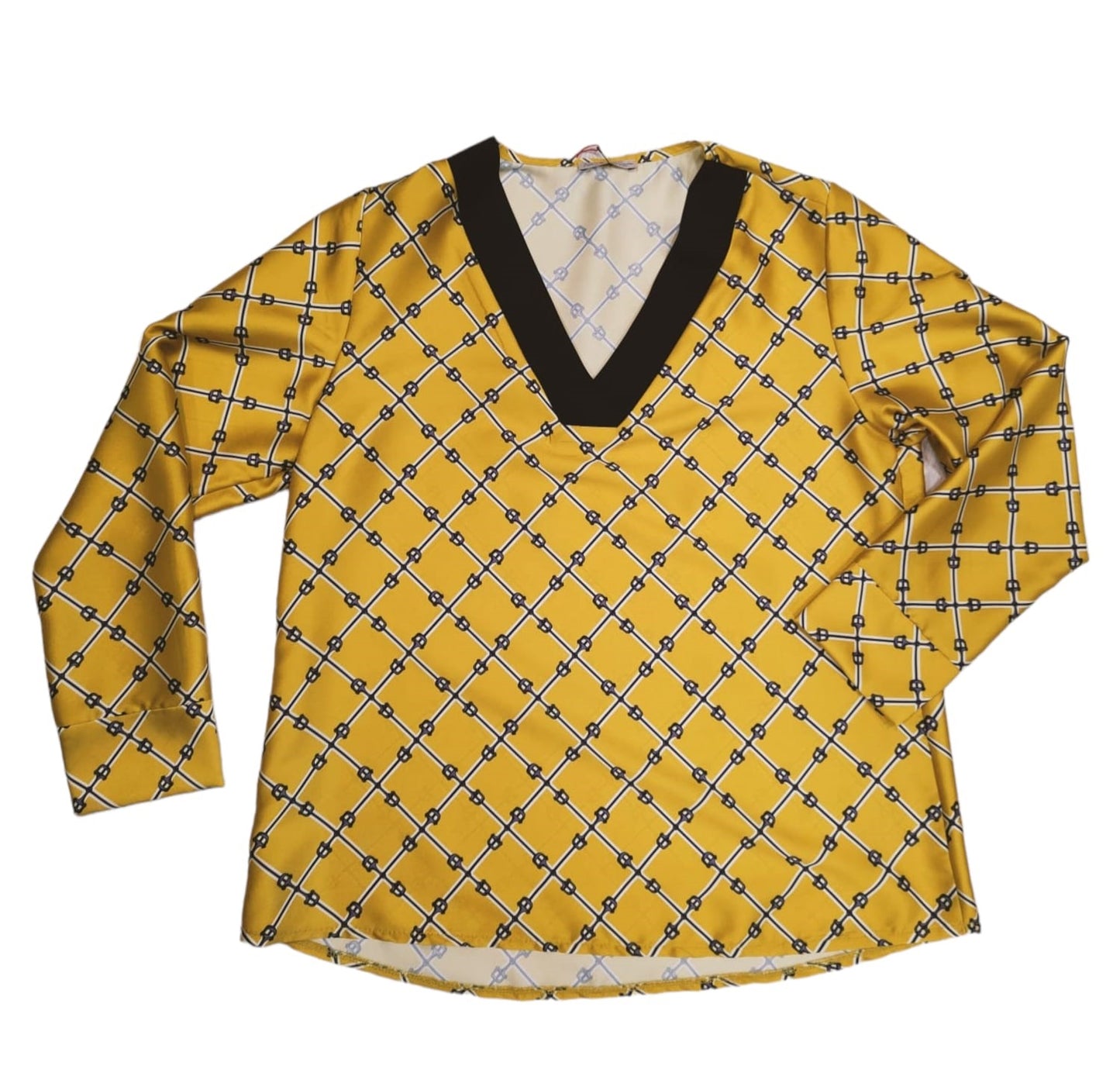 Camicia Donna Casacca in Raso Colore Dorato Collo a V Prodotto Made in Italy