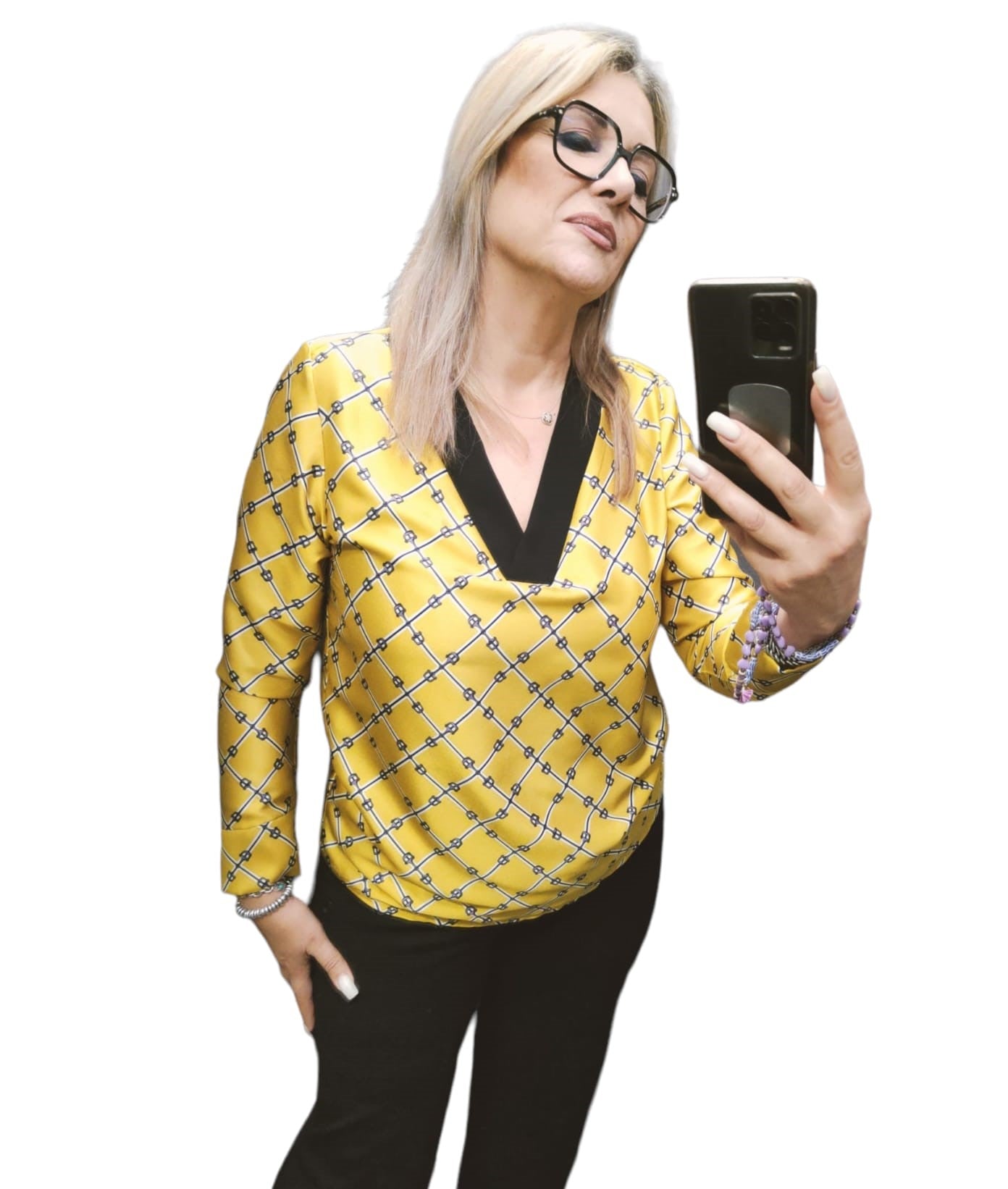 Camicia Donna Casacca in Raso Colore Dorato Collo a V Prodotto Made in Italy