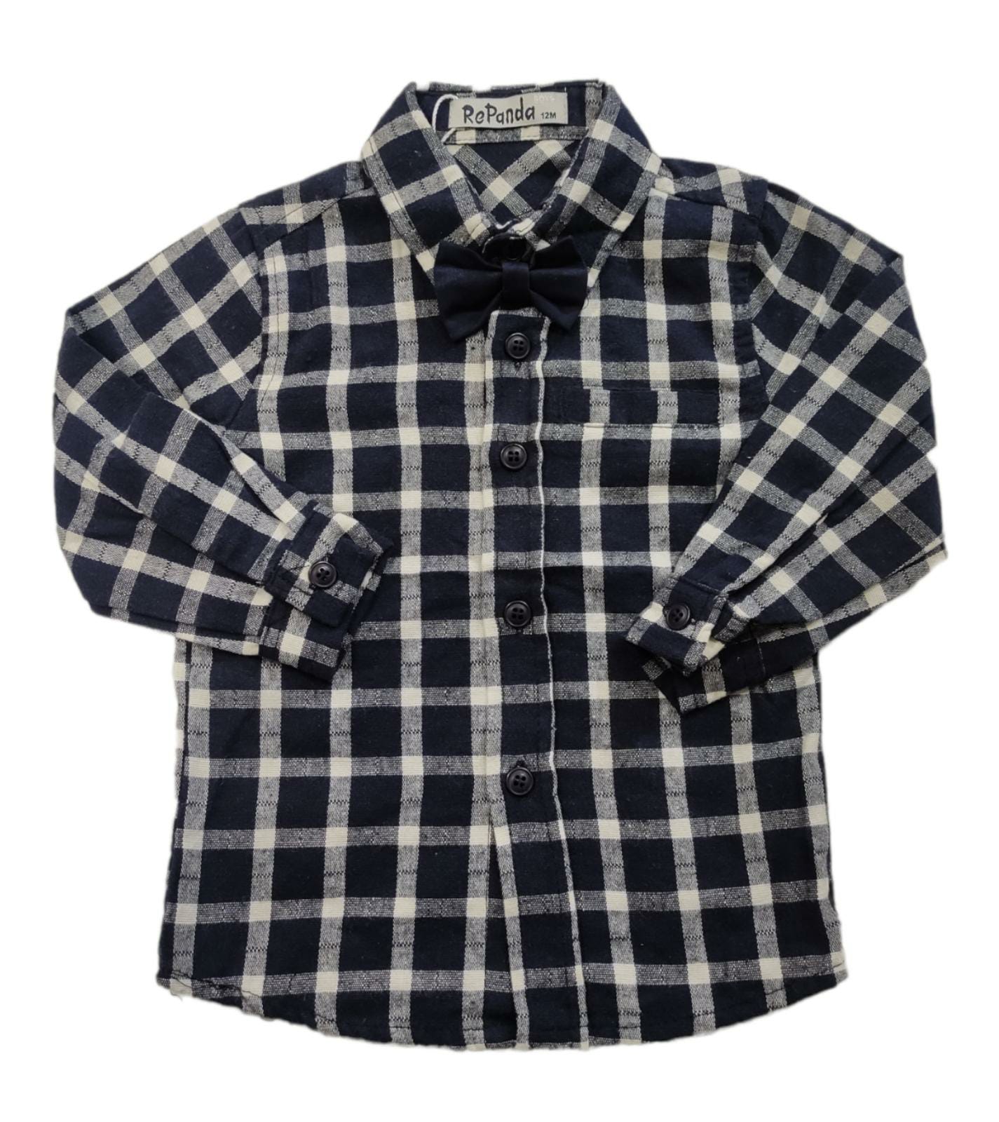 Camicia Quadri Blu con Papillion Bimbo 12-36 Mesi