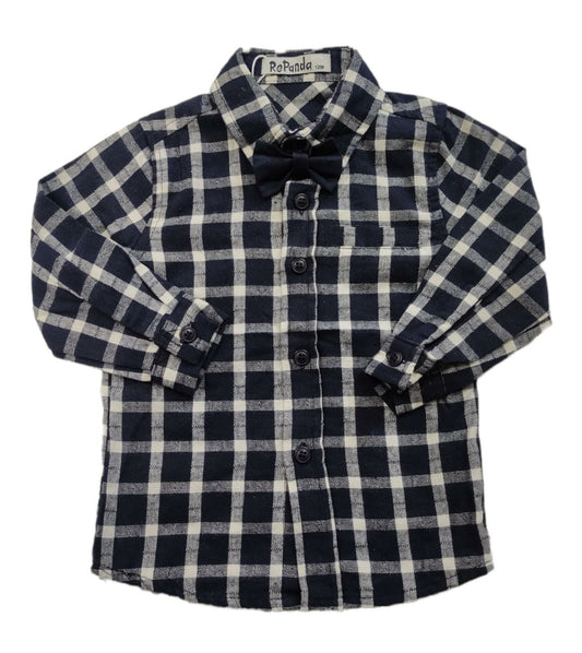 Blue Check Shirt with Papillion Boy 12-36 Months