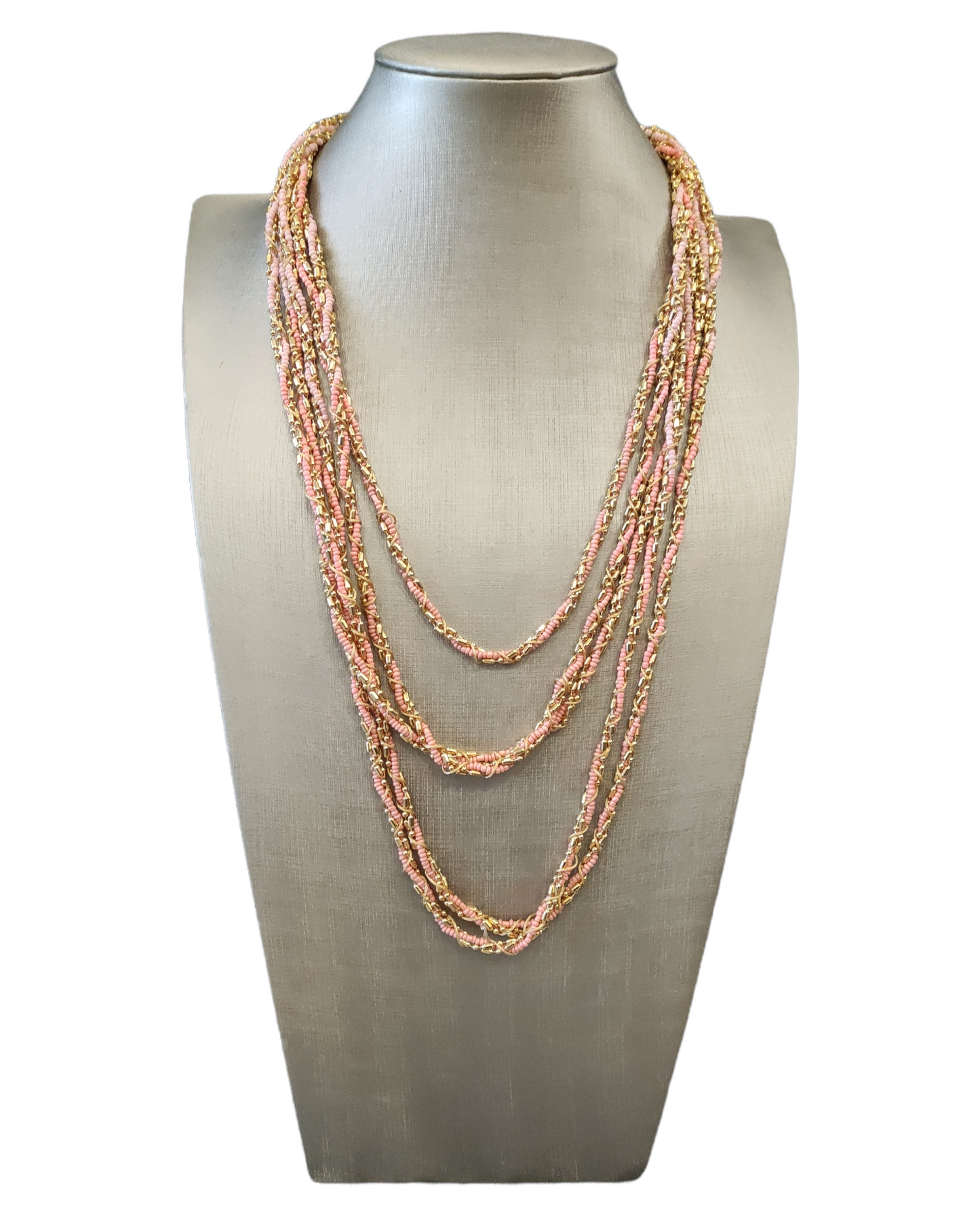 Collana Girocollo Multi filo Rosa e Oro - Cm. 90