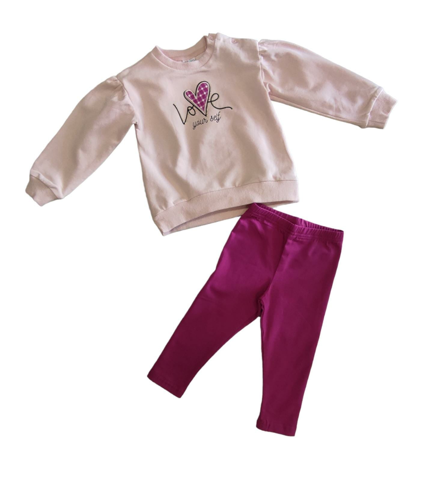 Completo Caldo Cotone Invernale Felpa e Leggings Bambina 6-36 Mesi