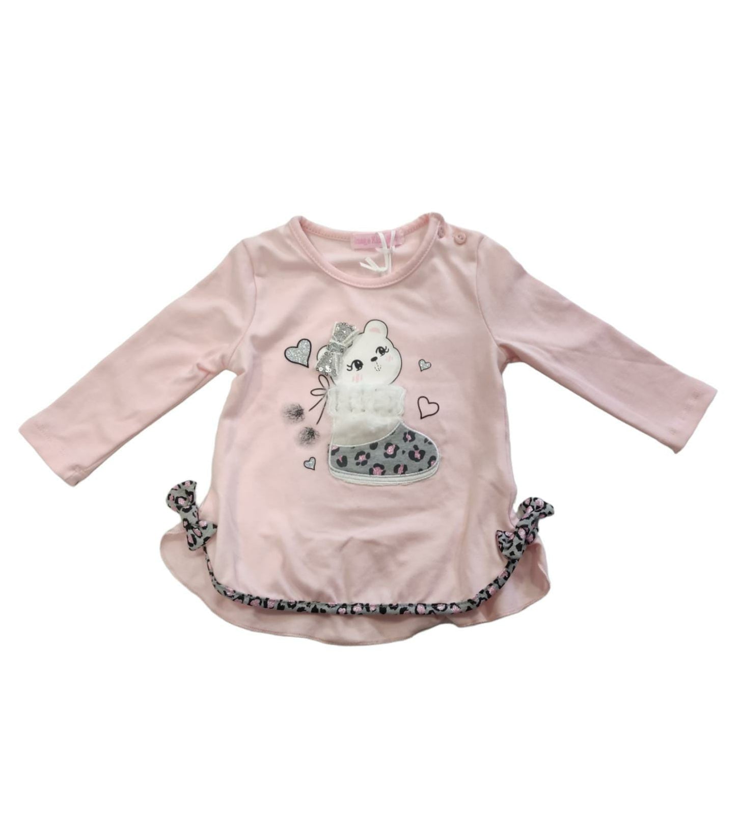 Completo 2 Pezzi T-Shirt Caldo Cotone e Leggings Felpato Maculato Bambina 6-18 Mesi