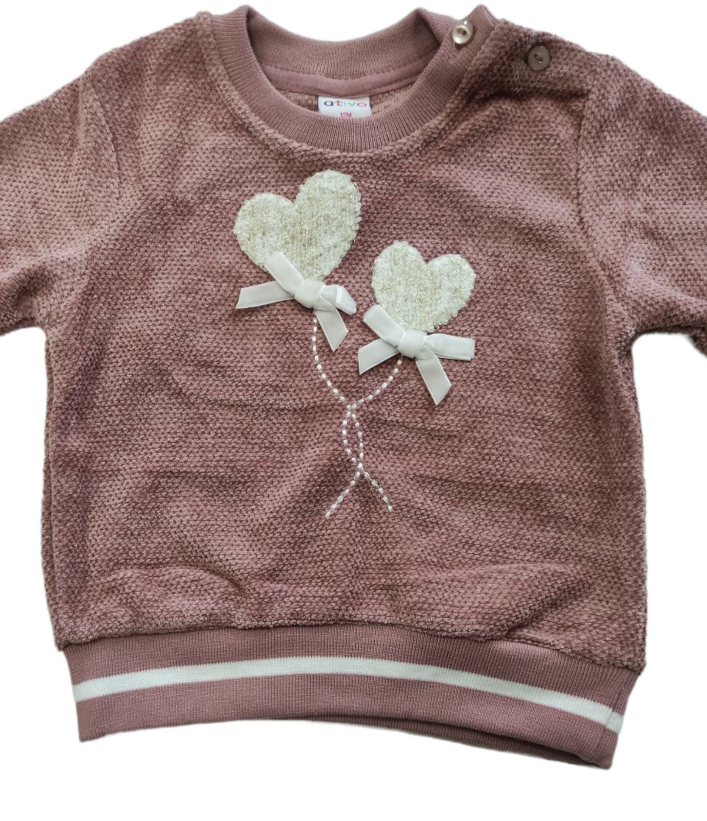 Felpa Maglioncino Invernale con Cuori Bimba 6-36 Mesi