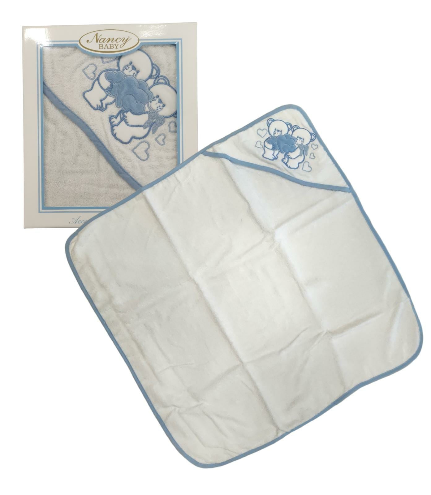 Accappatoio Bianco e Celeste a Triangolo Neonato Nancy Baby