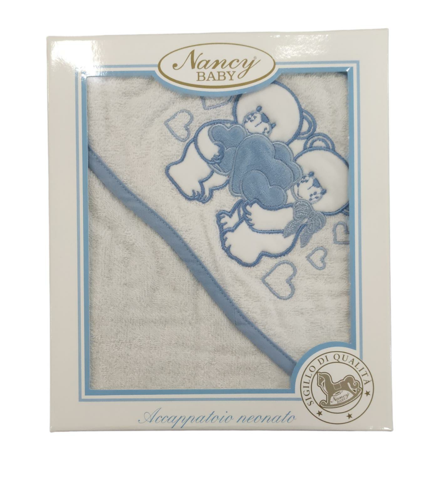 Accappatoio Bianco e Celeste a Triangolo Neonato Nancy Baby