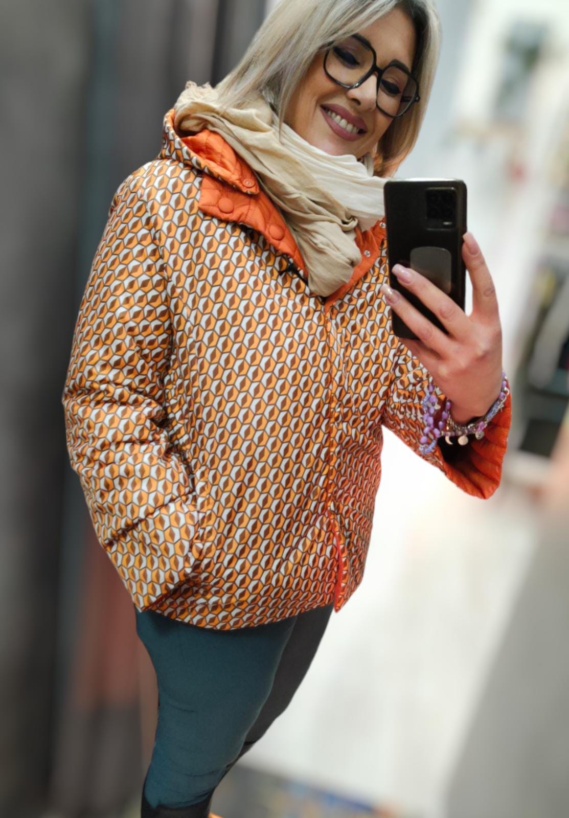 Giubbino Donna Cento Grammi Reversibile Double Face con Cappuccio Chiusura Lampo e Bottoni