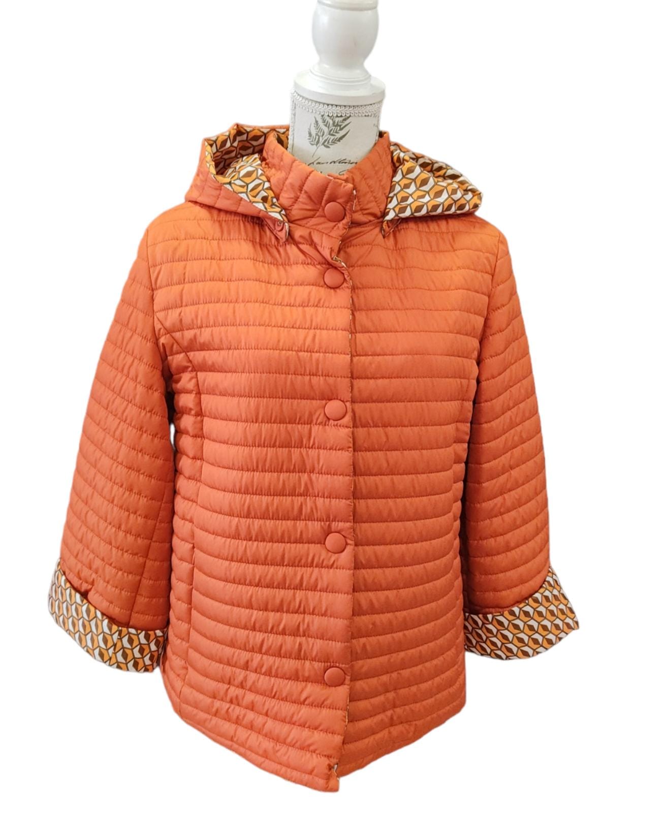 Giubbino Donna Cento Grammi Reversibile Double Face con Cappuccio Chiusura Lampo e Bottoni