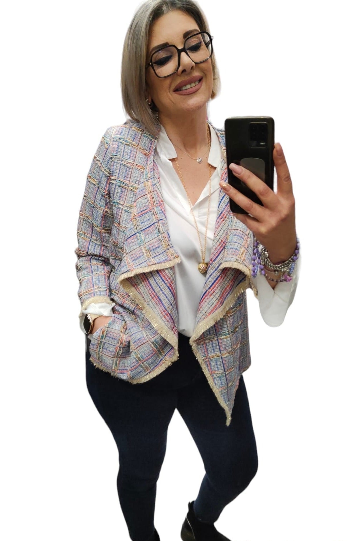 Giacca Modello Blazer Colorato Donna e Donna Curvy Misto Cotone Primaverile
