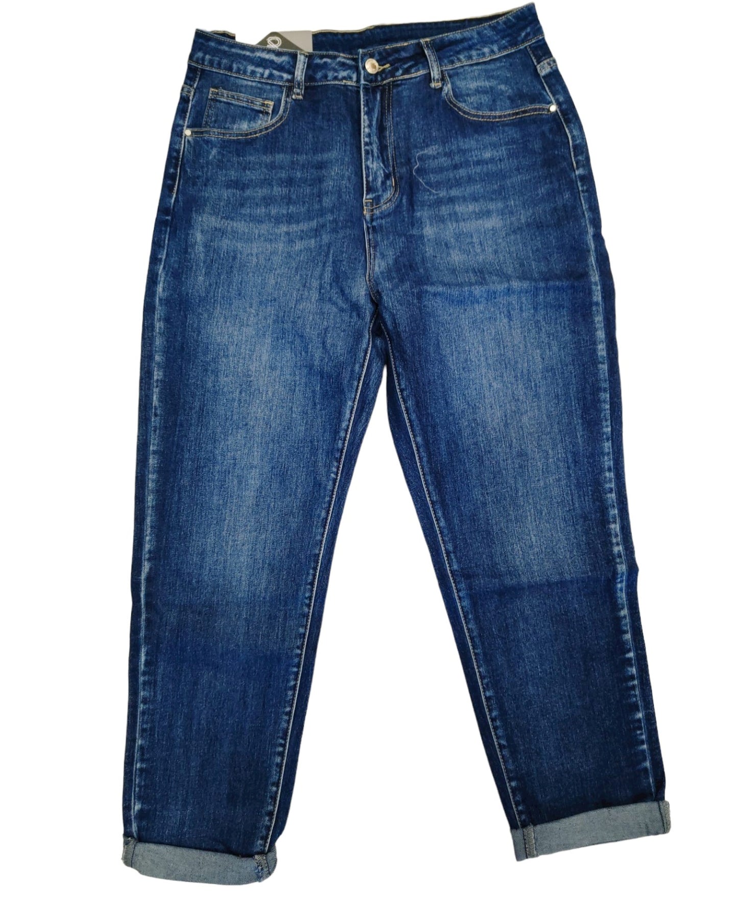 Jeans Donna Mom Fit Stretto sulla gamba con Risvolto Finale