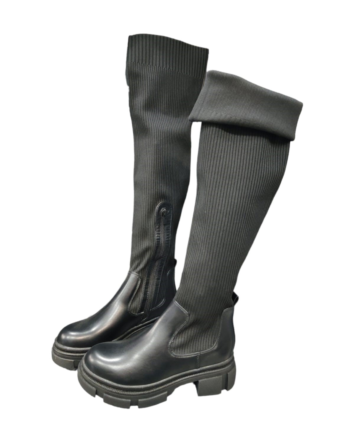 Stivale Alto Nero Eco Pelle e Maglia