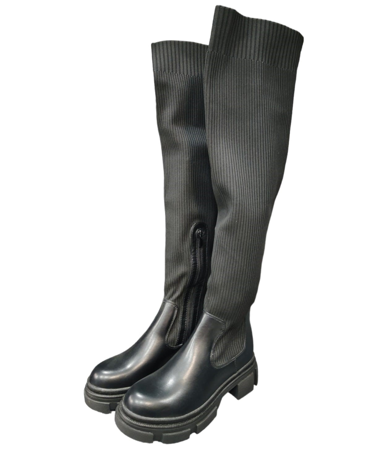 Stivale Alto Nero Eco Pelle e Maglia