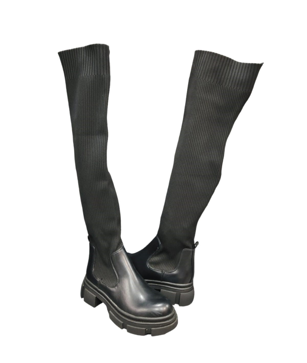 Stivale Alto Nero Eco Pelle e Maglia