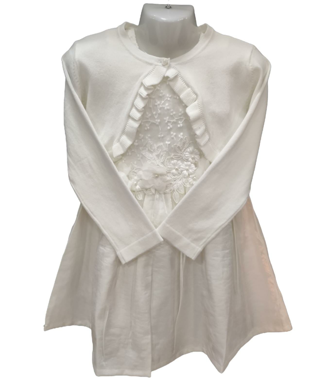 Abito Bianco Cerimonia Elegante Con Pizzo Bambina 4-14 Anni