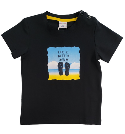 T-Shirt Blu Scuro in Cotone Stampa Spiaggia Ativo Kids Bambino 6-36 Mesi