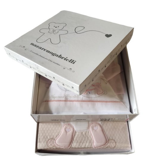Coordinato Lenzuolini e Copertina Rosa Cotone 4 Pezzi con Cassettiera per Lettino Nazareno Gabrielli
