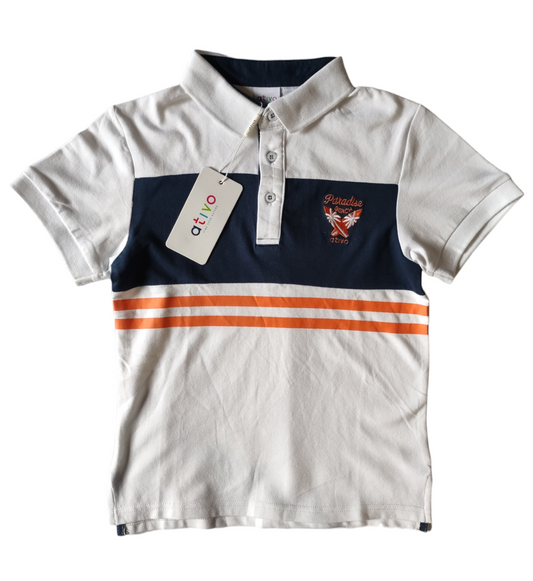 Polo Bianca in Cotone Manica Corta Righe Arancio Ativo Kids Bambino Ragazzo 4-16 Anni