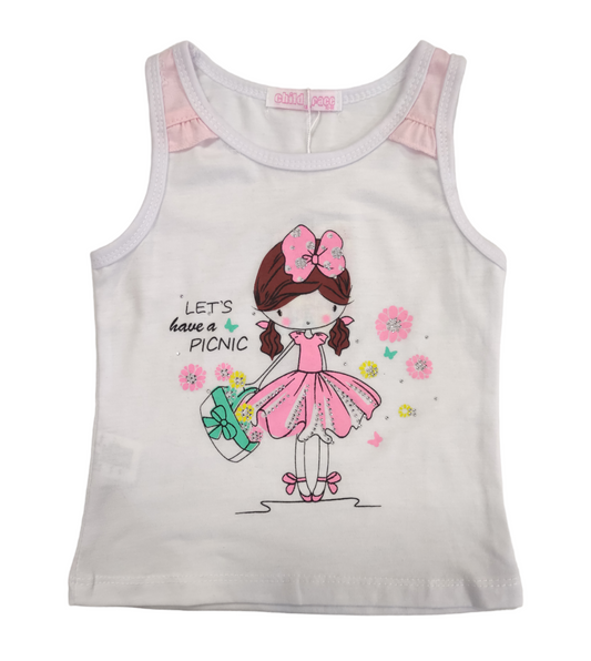 Completino Estivo in Cotone Canottierina Bianca e Pantaloncino Rosa Bambina 12-36 Mesi