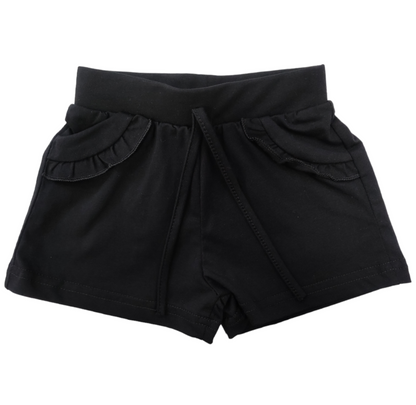 Pantaloncino Estivo Modello Shorts Nero con Rouches in Jersey di Cotone Bambina 6-36 Mesi