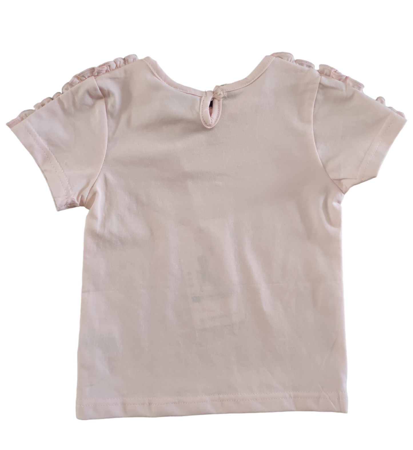 Maglietta Basic Tinta Unita Rosa Antico con Rouches Manica Corta Bambina 6-36 Mesi