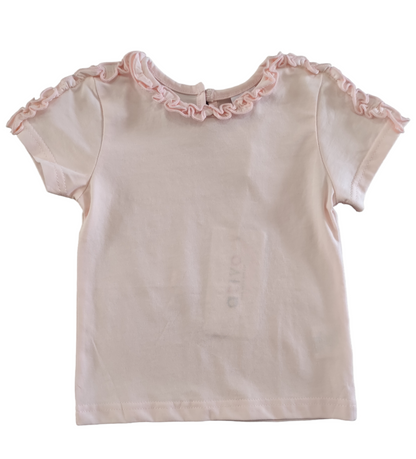 Maglietta Basic Tinta Unita Rosa Antico con Rouches Manica Corta Bambina 6-36 Mesi