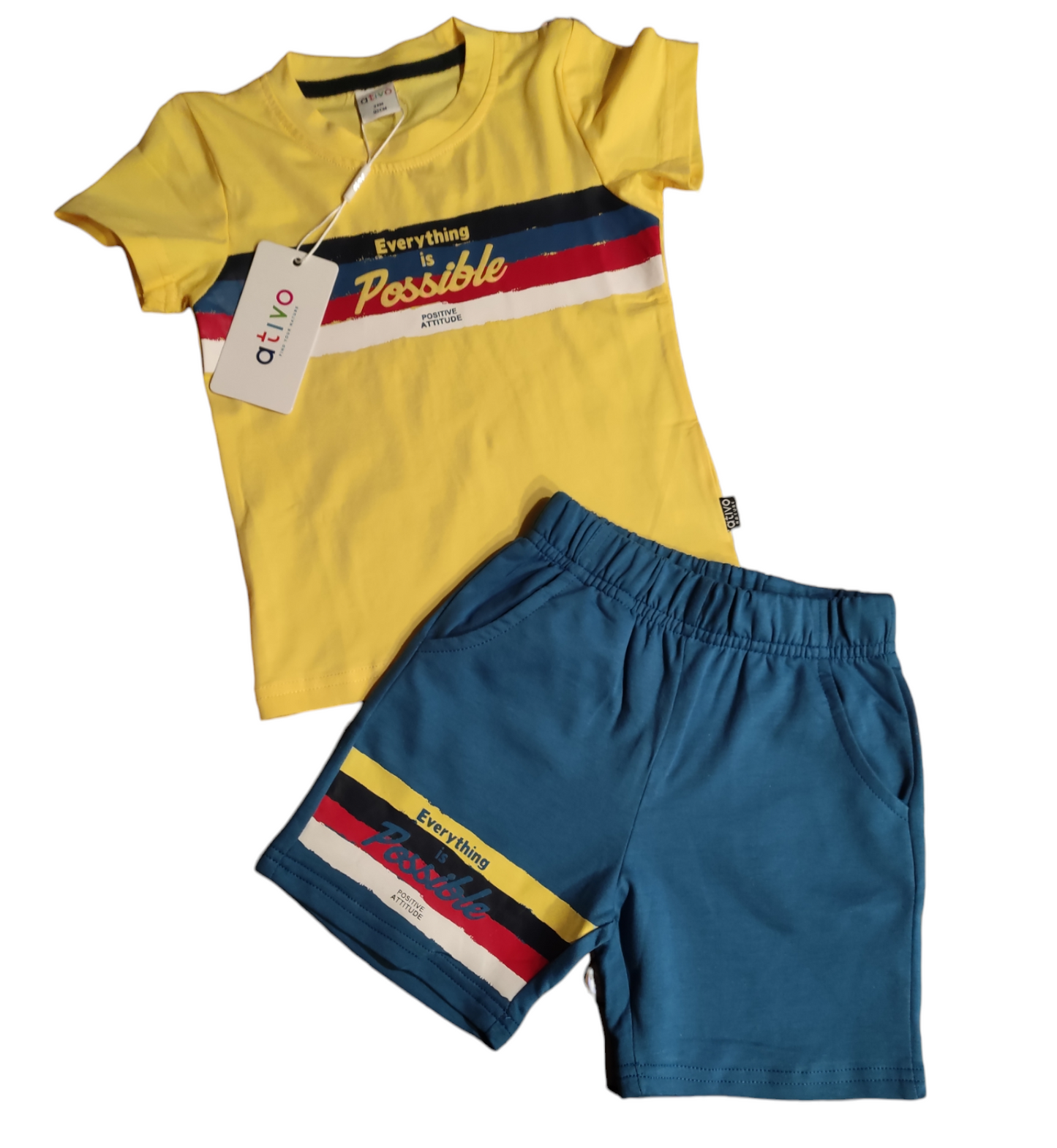 Completo in Cotone T-Shirt Colorata Gialla e Pantaloncino Bambino 6-36 Mesi