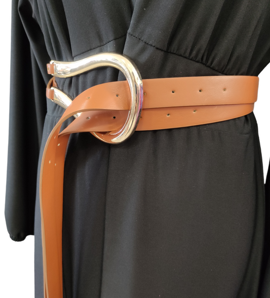 Cintura Donna Color Cuoio a Fusciacca con Fibbia in Metallo Grande