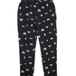Pantalone Donna Nero a Gamba Dritta Stampa Farfalle Bianche con Banda Paillets Laterale Taglia 44