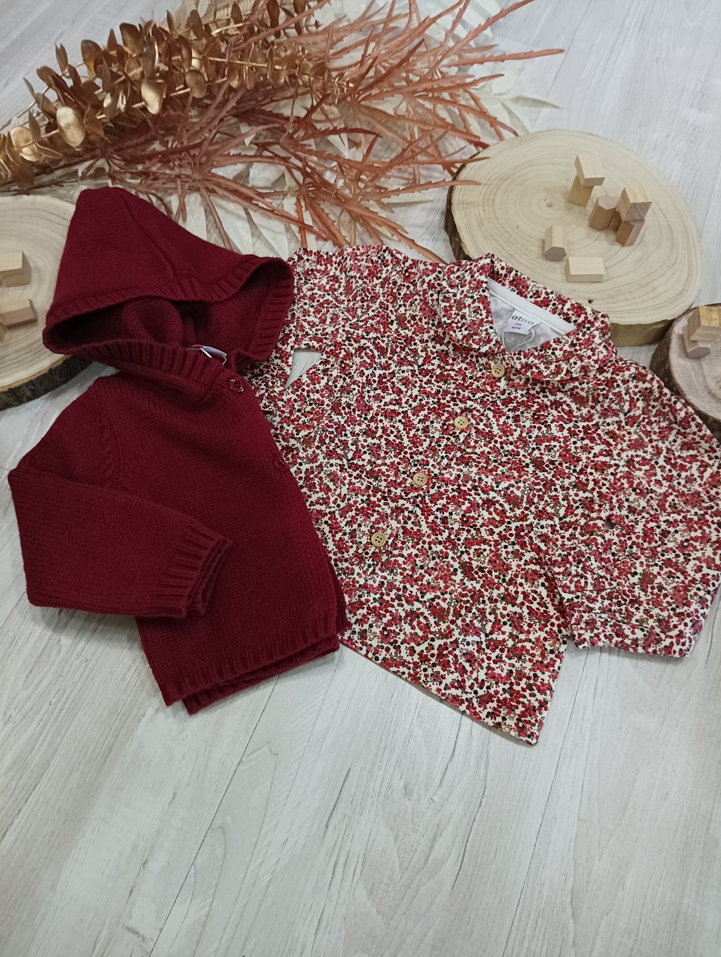 Cardigan Color Bordeaux in Maglia con Bottoni e Cappuccio Ativo Kids Bambina 6-36 Mesi