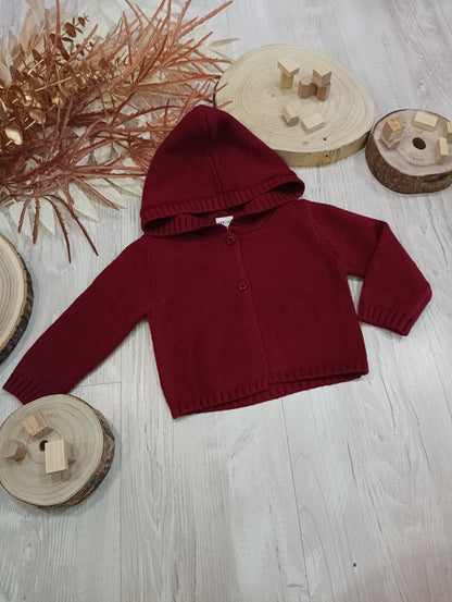 Cardigan Color Bordeaux in Maglia con Bottoni e Cappuccio Ativo Kids Bambina 6-36 Mesi