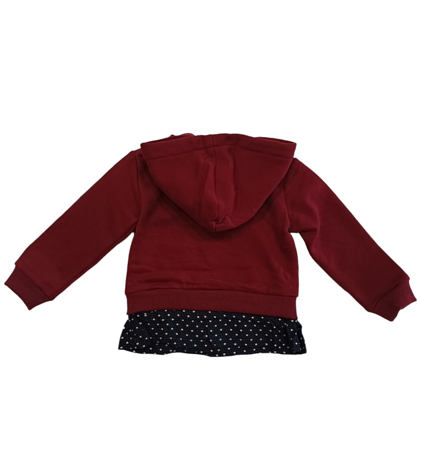 Felpa Bordeaux Interno Felpato con Cappuccio e Finta Camicia Blu a Pois Ativo Kids Bambina 12-36 Mesi