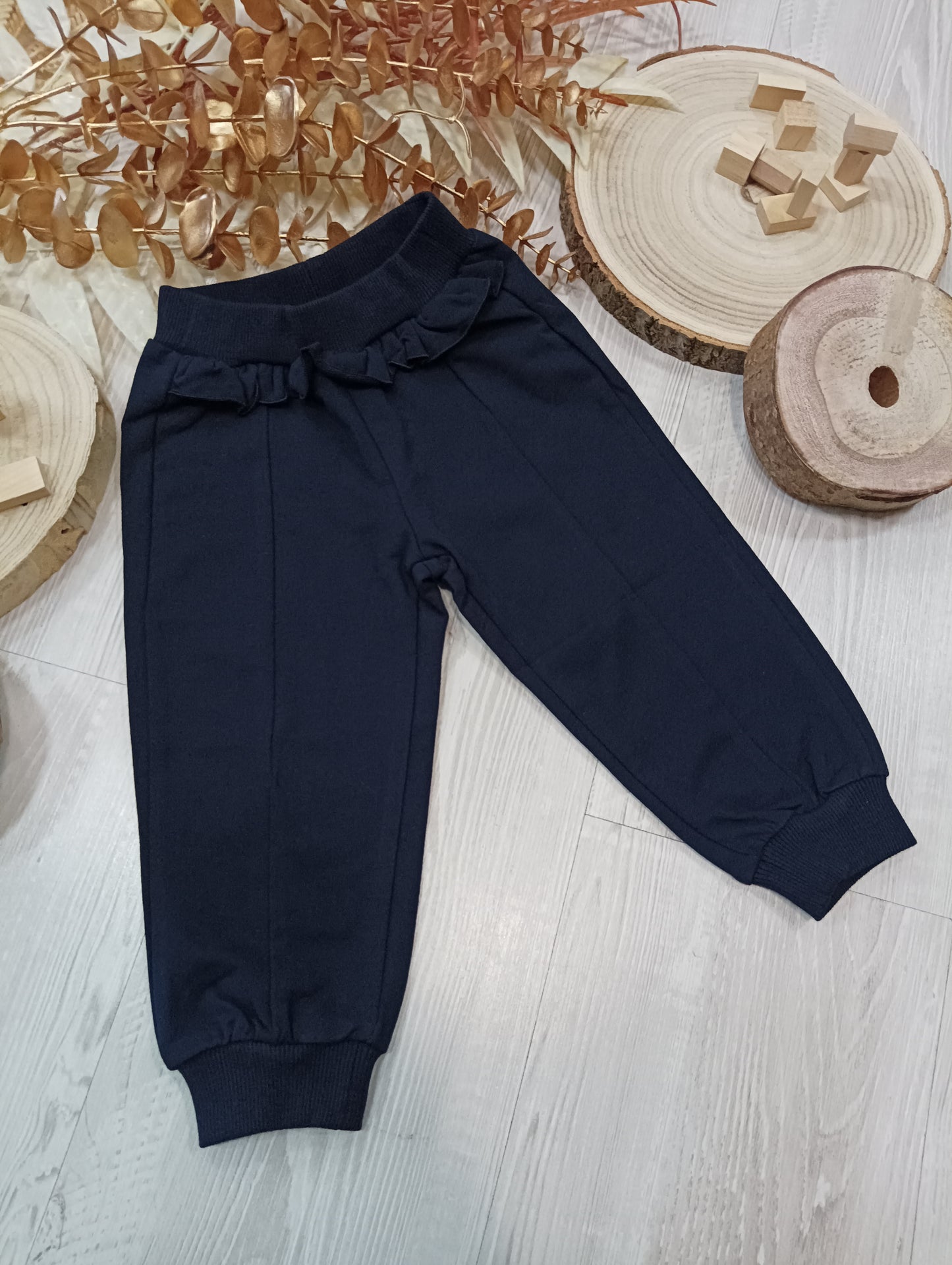 Pantalone Tuta Felpato Blu Tinta Unita Con Ruche in Vita Ativo Kids Bambina 12-36 Mesi