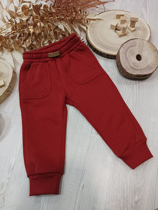 Pantalone Tuta Color Ruggine Felpato con Tasche Grandi Ativo Kids Bambino 12-36 Mesi