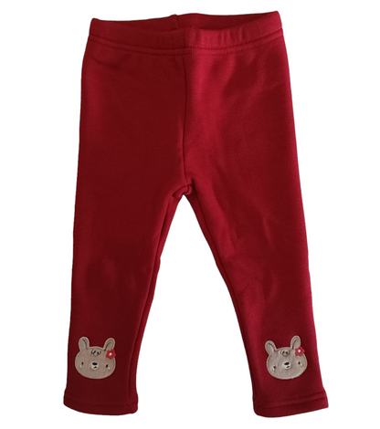 Leggings Felpato in Jersey di Cotone Tinta Unita Bordeaux con Ricamo Coniglietta Ativo Kids Bambina 6-36 Mesi