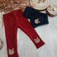 Leggings Felpato in Jersey di Cotone Tinta Unita Bordeaux con Ricamo Coniglietta Ativo Kids Bambina 6-36 Mesi