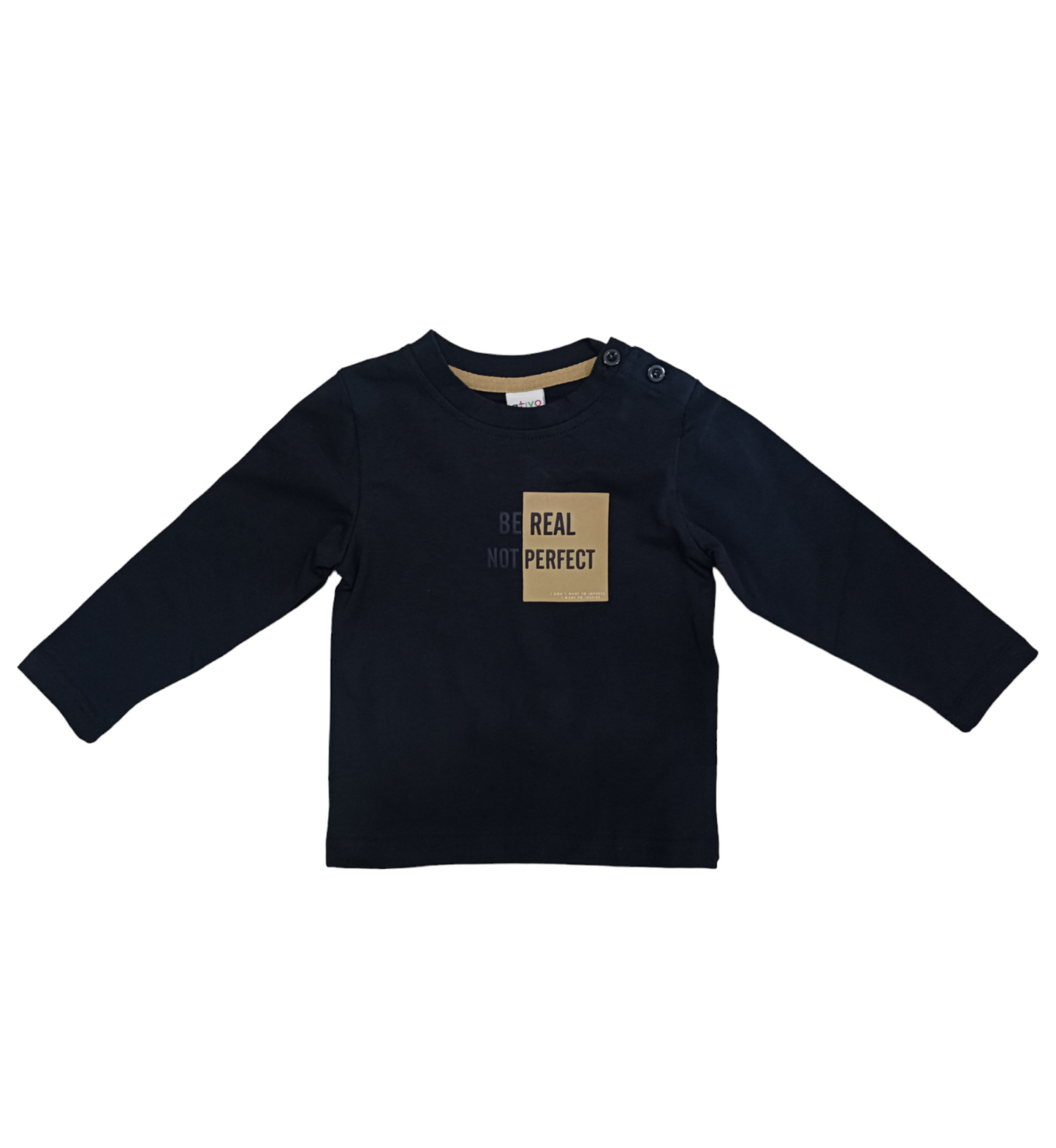 T-Shirt Blu in Cotone Felpata con Scritta Stampata Be Real Not Perfect Ativo Kids Bambino 12-36 Mesi