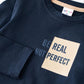 T-Shirt Blu in Cotone Felpata con Scritta Stampata Be Real Not Perfect Ativo Kids Bambino 12-36 Mesi