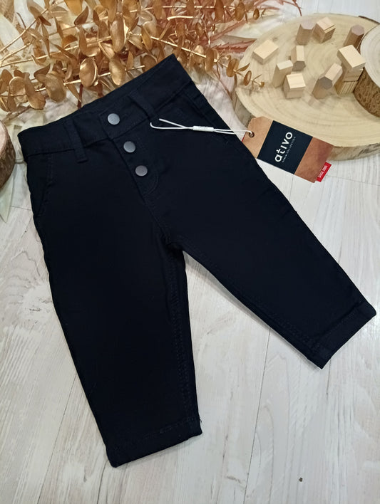 Pantalone Elasticizzato in Jersey di Caldo Cotone Color Blu Scuro Tre Bottoni Ativo Kids Bambino 6-36 Mesi