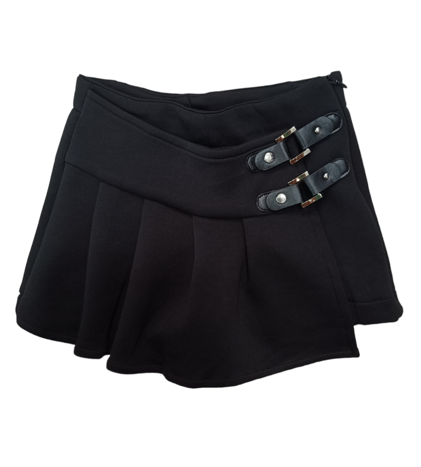 Shorts Nero con Piega Plissé Obliqua Pantaloncino Gonna Tessuto Scuba Ativo Kids Bambina/Ragazza 4-12 Anni