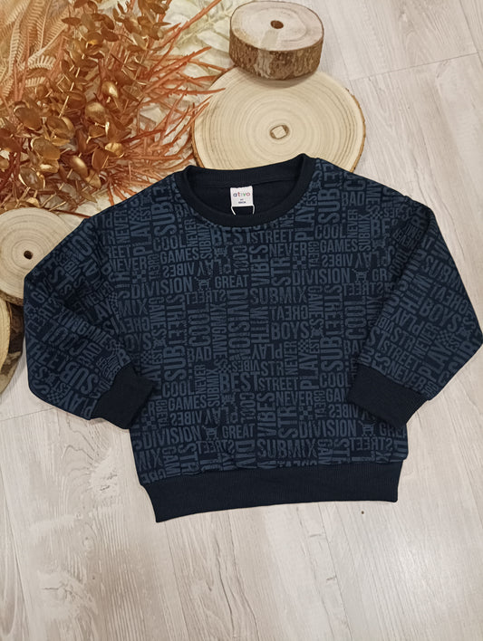Felpa Girocollo Interno Felpata Colore Blu Stampata con Scritte Mix Ativo Kids Bambino/Ragazzo 4-12 Anni