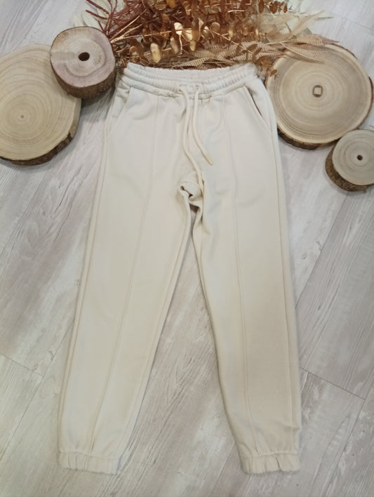 Pantalone Tuta Cotone Garzato Color Panna Elasticizzato In Vita e alle Caviglie DATCH Ragazza S - XL 8-14 Anni