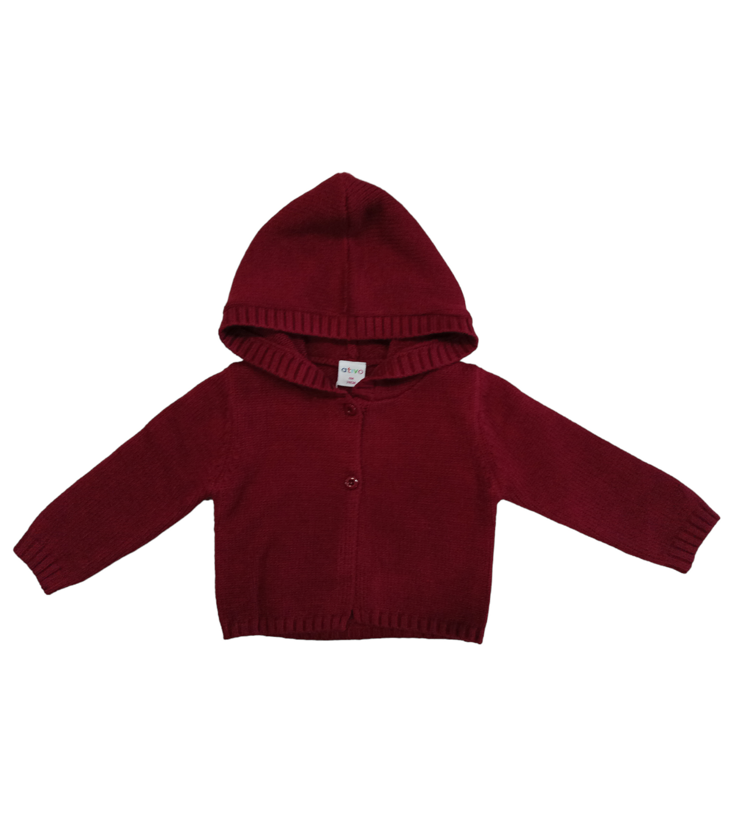 Cardigan Color Bordeaux in Maglia con Bottoni e Cappuccio Ativo Kids Bambina 6-36 Mesi