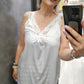 Top Donna Curvy Modello Canottierina in Raso con Pizzo Tinta Unita Colorato