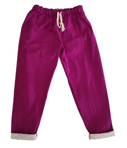 Pantalone Donna Tinta Unita con Risvolto rifinito in San Gallo