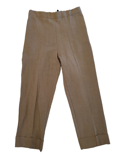 Pantalone Cropped in Viscosa con Risvolto Alto