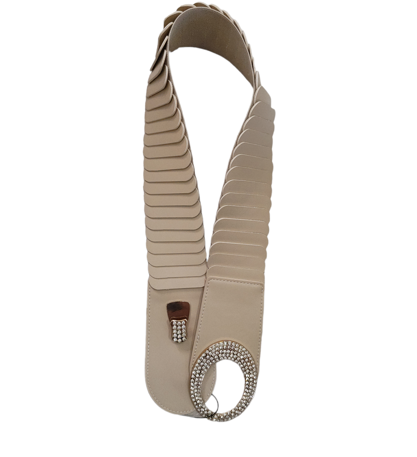 Cintura Donna a Fascia Elasticizzata con Fibbia Ovale Inserti in Eco Pelle e Strass