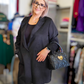 Giacca Donna Curvy in Tessuto Scamosciato in Taglio Vivo con Tasche a Toppa Collo Sciallato